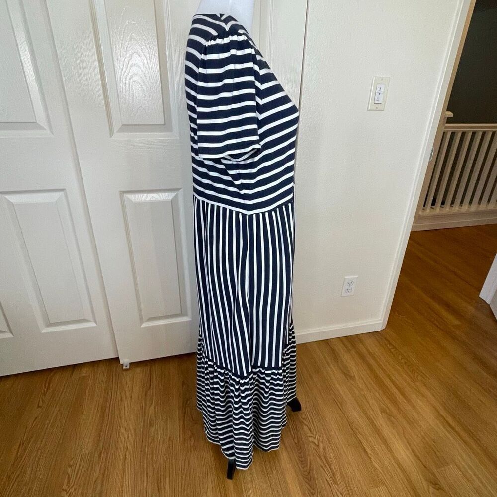 Boden Emma Tiered Jersey Midi Dress Navy Blue And White Stripes Size 10P - Picture 4 of 12